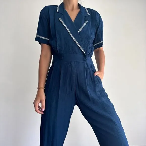 Vintage 80s nautical navy blue jumpsuit - Picture 8 of 10